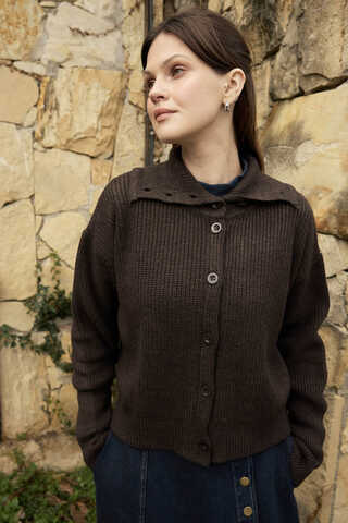 Turtleneck Cardigan Dark Coffee - 12