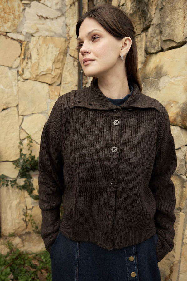 Turtleneck Cardigan Dark Coffee - 12