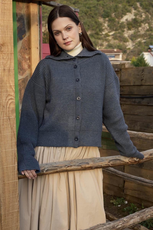 Turtleneck Cardigan Indigo - 5