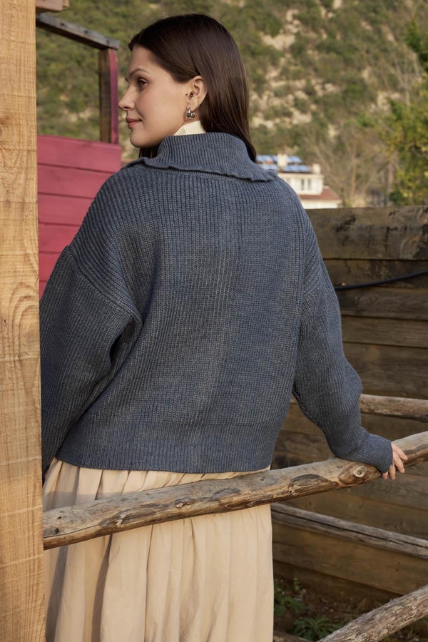 Turtleneck Cardigan Indigo - 13