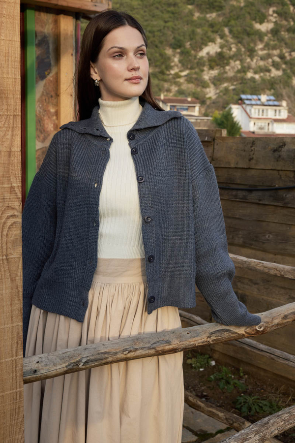 Turtleneck Cardigan Indigo - 3