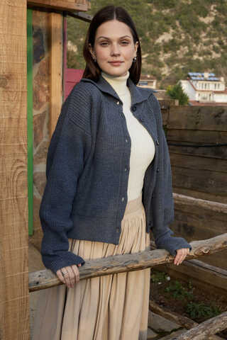 Turtleneck Cardigan Indigo - 10