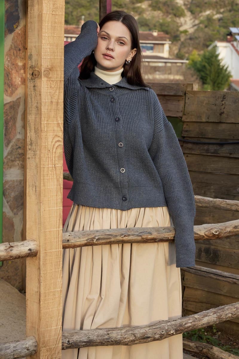 Turtleneck Cardigan Indigo