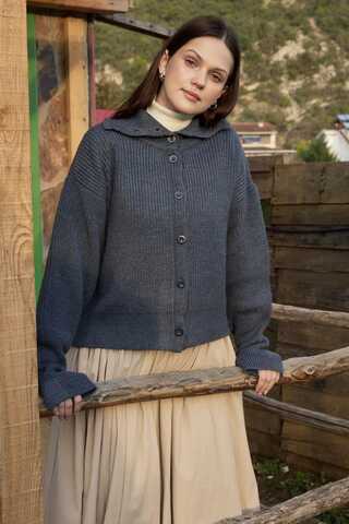 Turtleneck Cardigan Indigo - 11