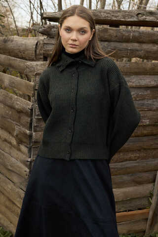 Turtleneck Cardigan Khaki - 3