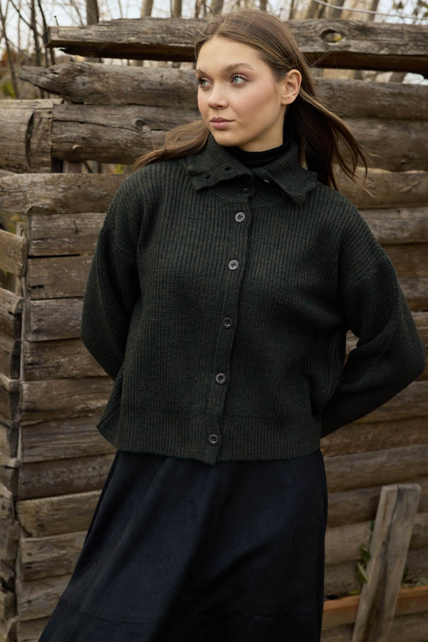 Turtleneck Cardigan Khaki - 4