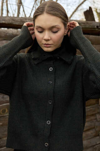 Turtleneck Cardigan Khaki - 5