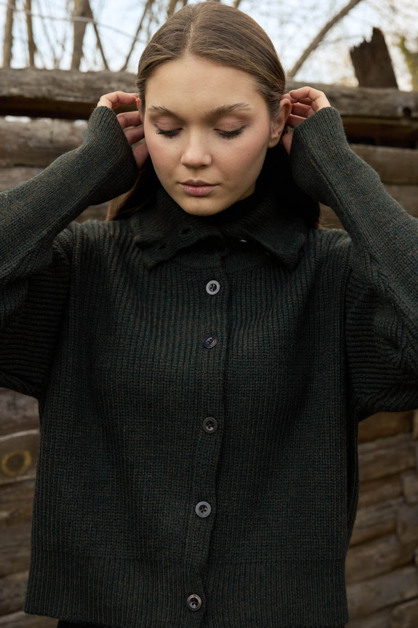 Turtleneck Cardigan Khaki - 5