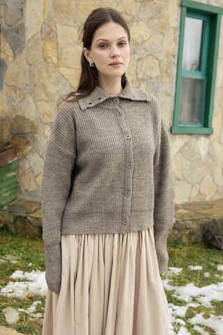 Turtleneck Cardigan Mink - 1