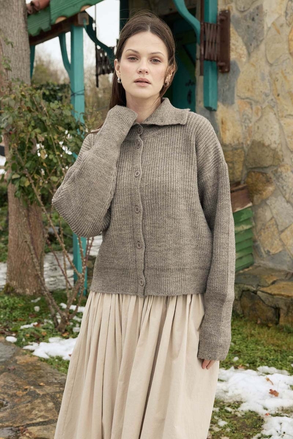 Turtleneck Cardigan Mink - 2