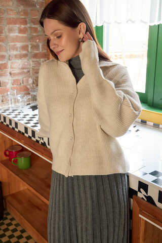 Turtleneck Cardigan Stone - 4