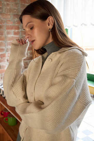 Turtleneck Cardigan Stone - 5
