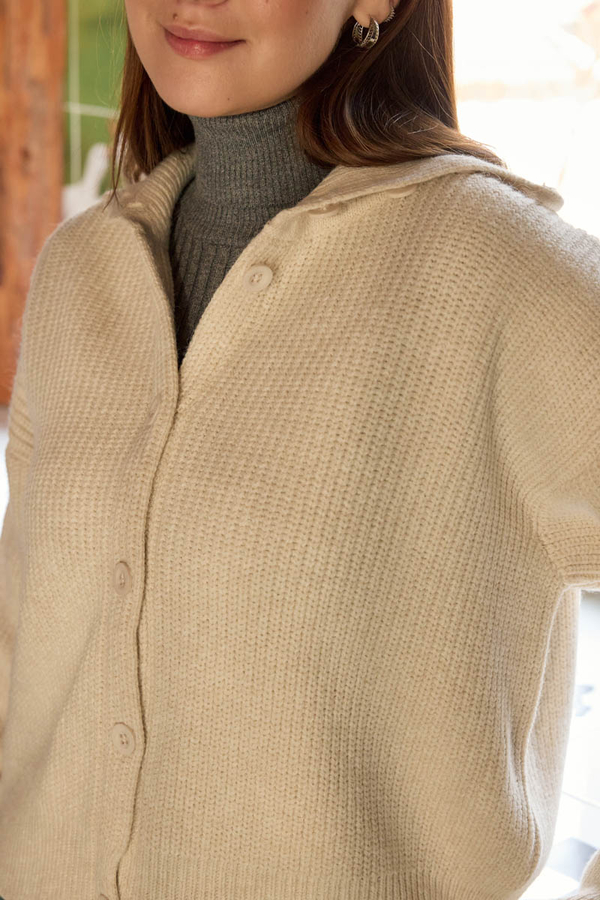 Turtleneck Cardigan Stone - 6