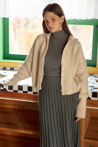 Turtleneck Cardigan Stone - 7