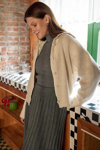 Turtleneck Cardigan Stone - 8
