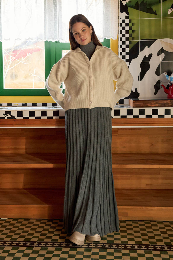 Turtleneck Cardigan Stone - 9