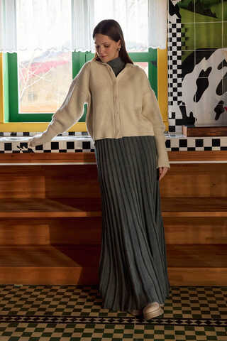 Turtleneck Cardigan Stone - 10