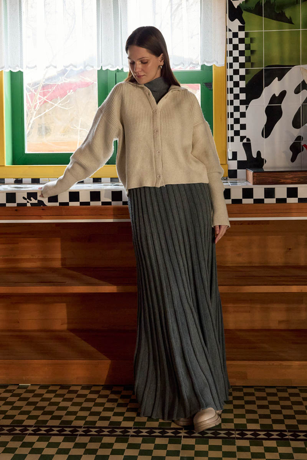 Turtleneck Cardigan Stone - 10