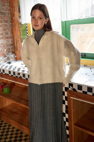 Turtleneck Cardigan Stone - 11