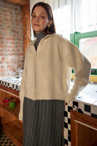 Turtleneck Cardigan Stone - 13