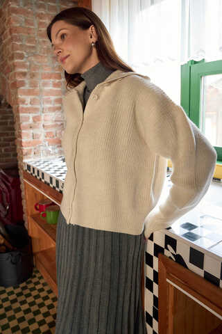 Turtleneck Cardigan Stone - 3