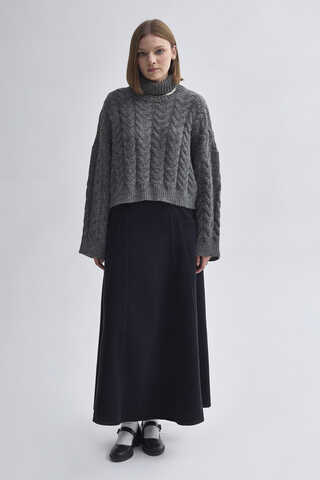 Turtleneck Crop Knit Sweater Anthracite - 1