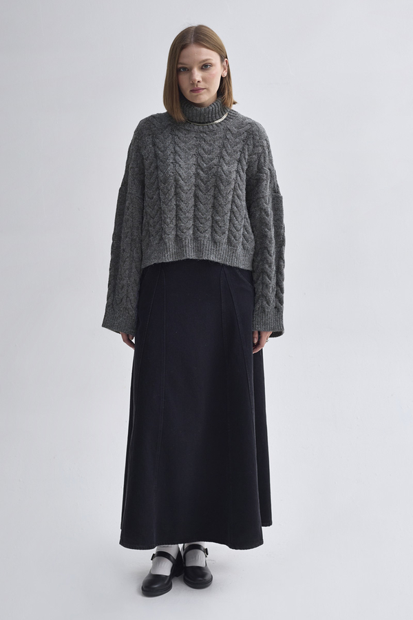 Turtleneck Crop Knit Sweater Anthracite 