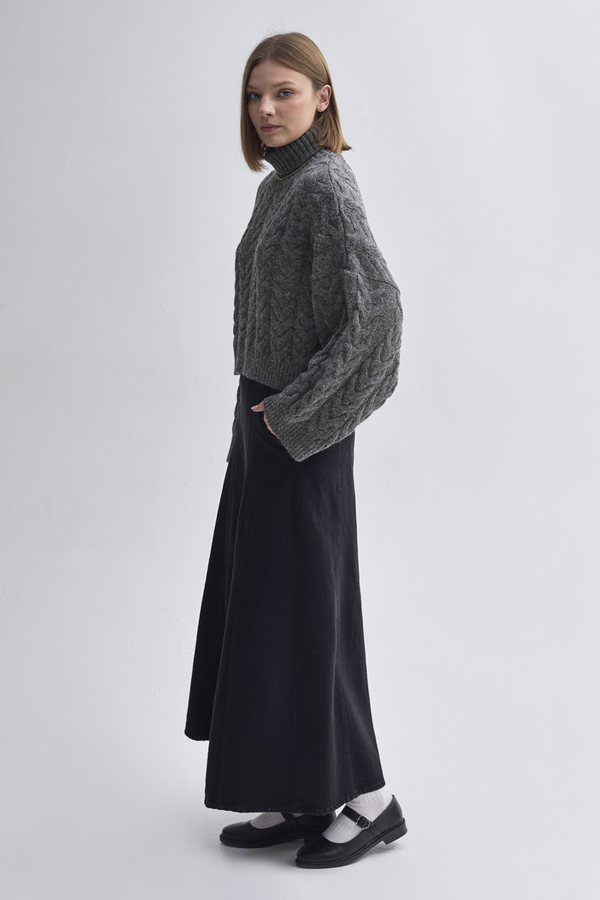 Turtleneck Crop Knit Sweater Anthracite - 4