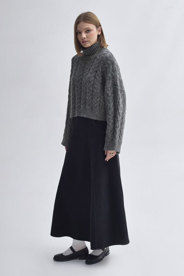 Turtleneck Crop Knit Sweater Anthracite - 5