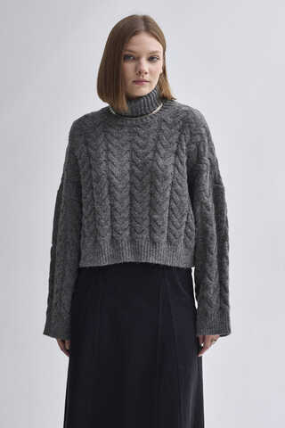 Turtleneck Crop Knit Sweater Anthracite - 2