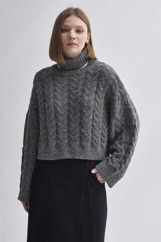 Turtleneck Crop Knit Sweater Anthracite - 6