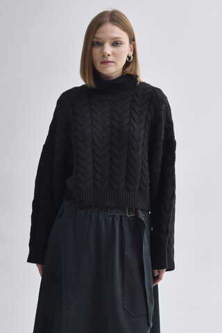 Turtleneck Crop Knit Sweater Black - 2