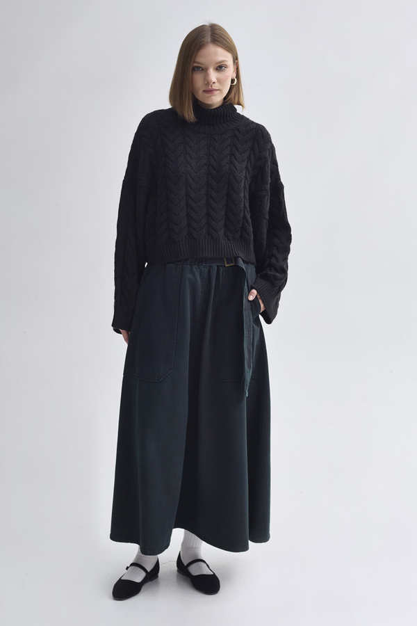 Turtleneck Crop Knit Sweater Black - 4