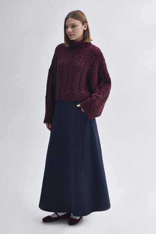 Turtleneck Crop Knit Sweater Burgundy - 4