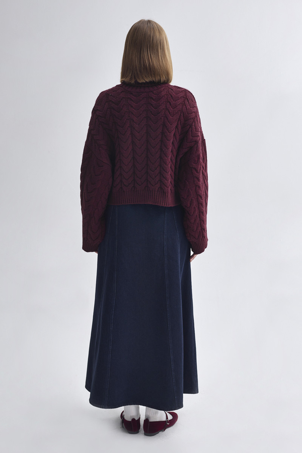 Turtleneck Crop Knit Sweater Burgundy - 8