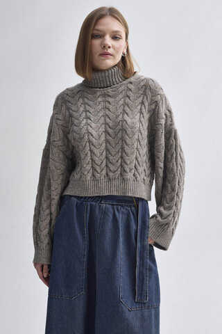 Turtleneck Crop Knit Sweater Earth Tone
