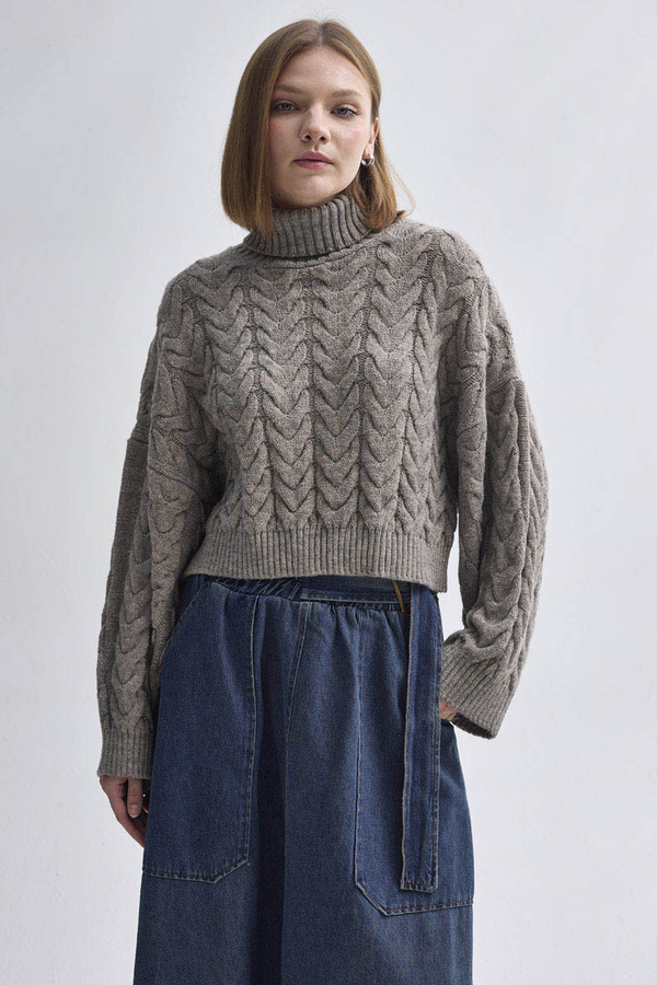 Turtleneck Crop Knit Sweater  Earth Tone 