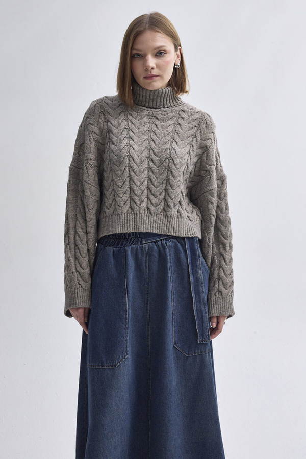 Turtleneck Crop Knit Sweater  Earth Tone - 5