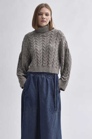 Turtleneck Crop Knit Sweater  Earth Tone - 7