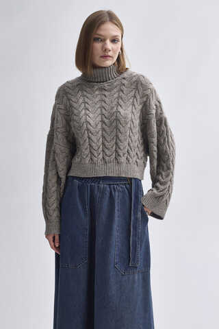 Turtleneck Crop Knit Sweater  Earth Tone - 8