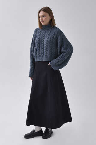 Turtleneck Crop Knit Sweater Indigo - 5