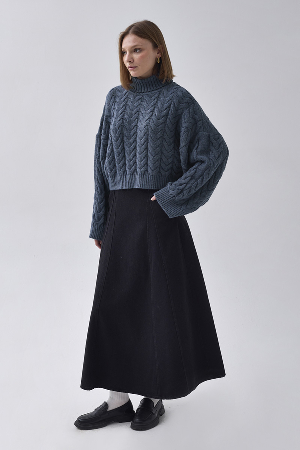Turtleneck Crop Knit Sweater Indigo - 5