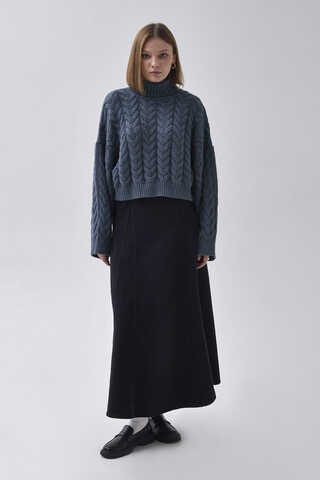 Turtleneck Crop Knit Sweater Indigo - 6