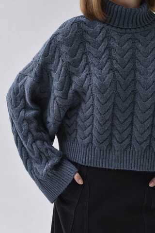Turtleneck Crop Knit Sweater Indigo - 3