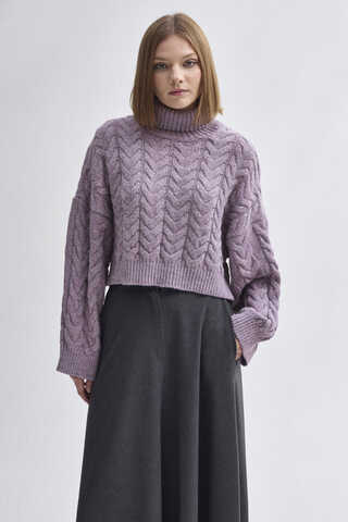 Turtleneck Crop Knit Sweater Lilac - 1