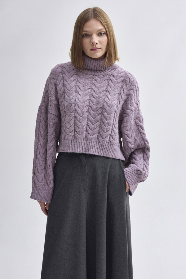 Turtleneck Crop Knit Sweater Lilac