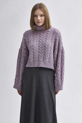 Turtleneck Crop Knit Sweater Lilac - 4