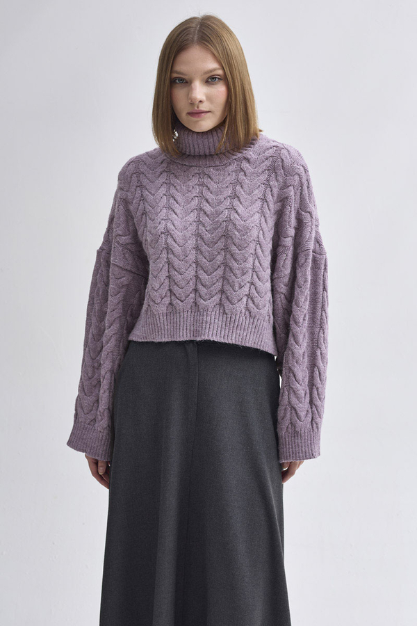 Turtleneck Crop Knit Sweater Lilac - 4