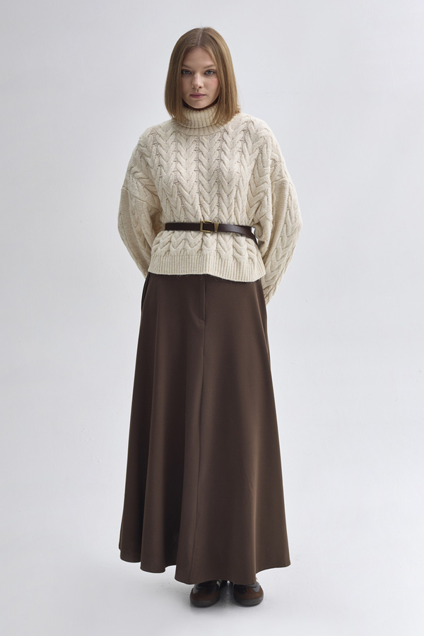 Turtleneck Crop Knit Sweater Stone - 3