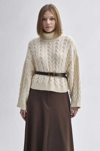 Turtleneck Crop Knit Sweater Stone